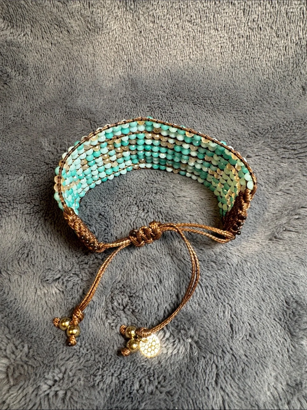 Turquoise Beaded Multi-Strand Wrap Bracelet, Slip Knot Close